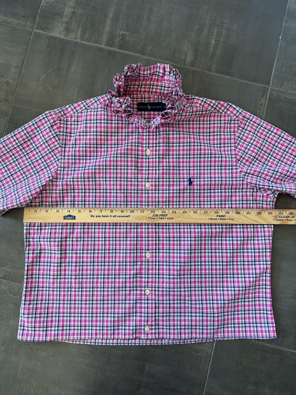 Ralph Lauren Reworked OOAK Ruffle Collar Plaid Top | Scandinavian Ribbon | Large - Picture 8 of 9